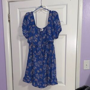 Blue Floral Puff Sleeve Dress